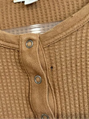 Aerie Waffle Thermal Henley long sleeve shirt brown tan‎ size small thumbnail 4