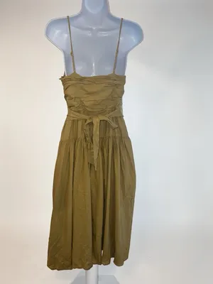 Toccin- Ruched Bodice Tie Midi Dress in Tan Size 4 thumbnail 6