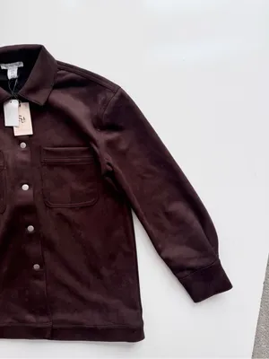 NWT Sincerely Jules Brown Faux Suede Overshirt Size M thumbnail 3