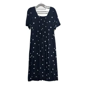 Old Navy Midi Dress Navy Polka Dot Button Front Smocked Modest Church Work Large thumbnail 3
