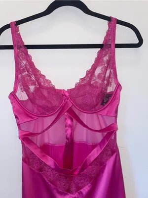 Victoria's Secret Fuchsia Sheer Lace & Satin Chemise Nightdress thumbnail 2
