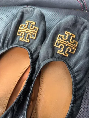 Tory Burch Black Leather Ballet Flats with Gold Logo 7.5 thumbnail 3