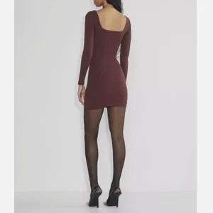 New Without Tags BROWN Babaton Contour Square Neck Long Sleeve Mini Dress thumbnail 4