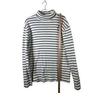 Polo Ralph Lauren Cotton Turtleneck‎ Sweater Womens Large Navy Ivory Stripe thumbnail 8