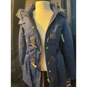 Charlotte Russe Miss London Navy Blue Faux Fur Hood Toggle Parka Jacket Sm NEW thumbnail 2