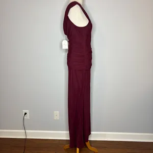 Fortunate One - Maroon Dahlia One Shoulder Mesh Maxi Dress thumbnail 6
