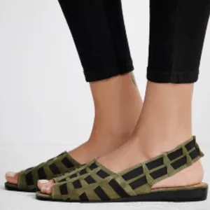 Free People Olive Green and Black Cutout Slingback Sandals suede thumbnail 1