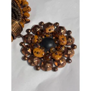 Brown Multi Strand Beaded Necklace Statement Pendant Boho Tribal 11” thumbnail 2
