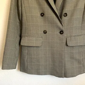 Topshop Sz 2 Oversized Double‎ Breasted Checkered Houndstooth Blazer Black White thumbnail 3