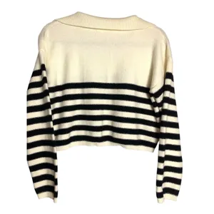 Altar’d State Sweater Womens XS Ivory Black Stripe Collared Coastal Preppy Knit thumbnail 8