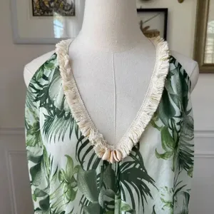 Subtle Luxury Pool To Party Green Frond Pool Swim Coverup Sundress $100 OSFM thumbnail 3