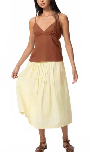 Uniqlo Linen Blend Tuck Long Skirt NWT Yellow XL thumbnail 1