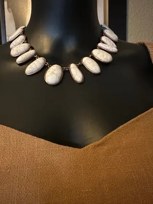 EMMA Southwestern White Stone & Copper Oval Cabochon Necklace and Earring Set thumbnail 1