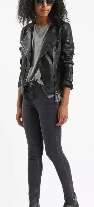 Topshop Black Faux Leather Moto Biker Jacket Y2K Indie Sleaze US 4 thumbnail 1
