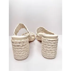 MIA Off‎ White Braided Block Heel Sandals Square Toe Mules Size 10 Raffia thumbnail 6