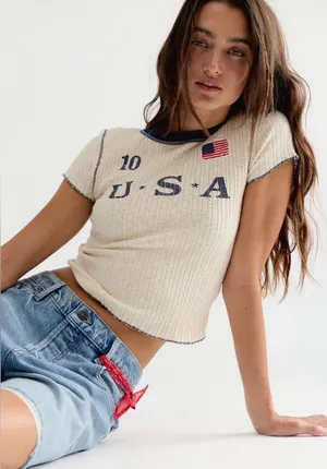 Free people x ragabond Farrah flag tee NWT XS $78 thumbnail 1