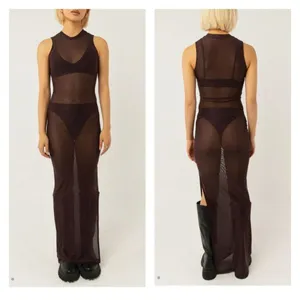Peppermayo - Cool To Be Kind Mesh Dress in Chocolate Monogram in Dark Brown thumbnail 10