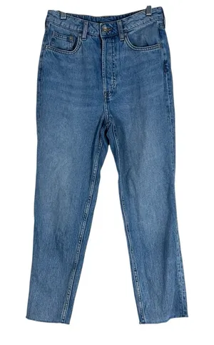 H&M‎ Womens 26 Cropped Straight Leg Raw Hem Jeans 100% Cotton Classiccore thumbnail 1