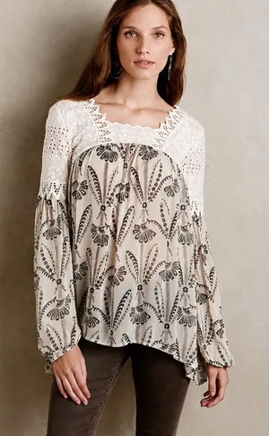 Anthropologie Floreat Cantata peasant blouse, eyelet detail, size 2 thumbnail 1