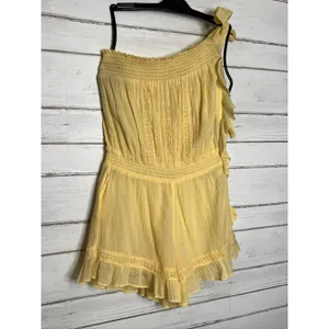 Free People Feelin Fancy Romper Mellow Yellow Ruffle Lace Small Cotton thumbnail 3
