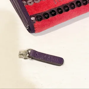 Juicy Couture Velour Y2K Oxblood Heart Purple Sequin Stripe Snap Zipper Wallet‎ thumbnail 4