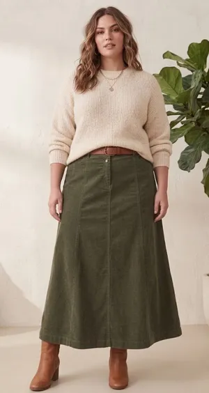 Vintage Lauren Ralph Lauren Olive Corduroy Maxi Skirt, 100% Cotton A-Line Sz 16 thumbnail 1