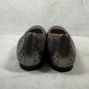 Vionic Caroll Ballet Flat Gunmetal Metallic Perforated Leather Orthotic Shoes 7 thumbnail 5