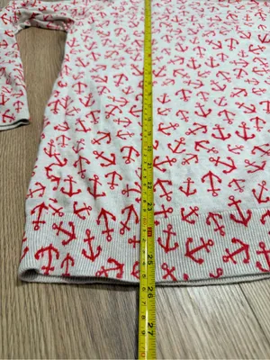 Old Navy Womens Anchor Print Crewneck Sweater Cream Red Nautical Cotton XL thumbnail 7