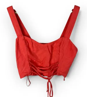 Abercrombie and Fitch NWT Linen Crop Top Size M Coral Smocked Tie Hem Cami thumbnail 1