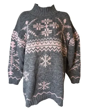 Vintage Best American Clothing Co. Gray Pink Wool Blend‎ Snowflake Sweater M Ski thumbnail 1