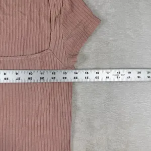 Reformation Womens Pink Ribbed Square Neck Tencel Modal Short Sleeve Top Medium thumbnail 4