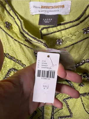 New Pilcro Anthropologie Nayeli Beaded Buttondown Top Chartreuse Size Large thumbnail 7