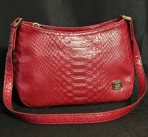 Liz Claiborne Scarlet Red Embossed Snake-Effect Crossbody Bag Purse thumbnail 1