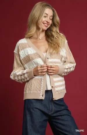 Umgee Cable-Knit Stripe Button-Up Cardigan‎ thumbnail 1