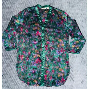 Victoria's‎ Secret Vintage 90's GOLD LABEL Floral Satin Sheer Sleep Lounge Top M thumbnail 1