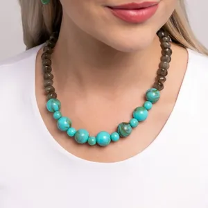 Elegant Turquoise and Brown Beaded Necklace thumbnail 2