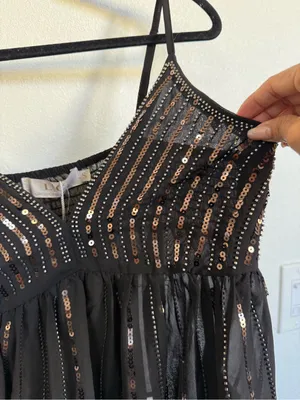 NWT LIC Lizette Collection Black Sequin Beaded Peplum Cami Tank Top S Party Glam thumbnail 4