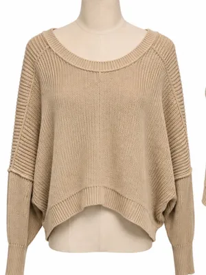 Aerie Beige Batwing Dolman Sweater Oversized High Low Knit Size S thumbnail 1