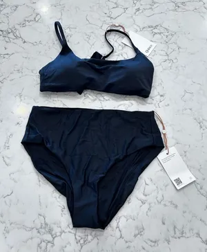 NWT Quince Black Italian Scoop Neck Bikini Top & High Rise Bottoms Set Small thumbnail 1
