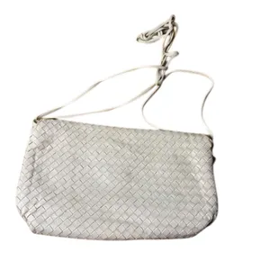 Vintage Woven Leather Crossbody Bag Ivory Cream Intrecciato Style 1980s 1990s thumbnail 2