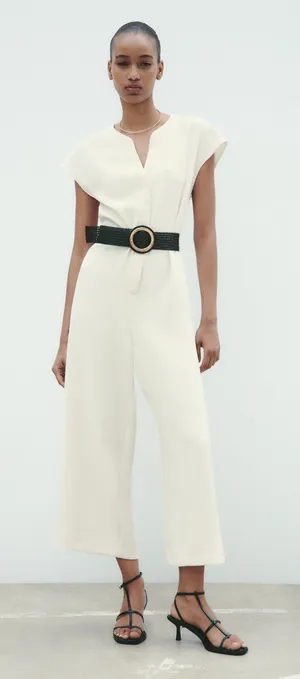 ZARA‎ Wide Leg Jumpsuit White Small thumbnail 1