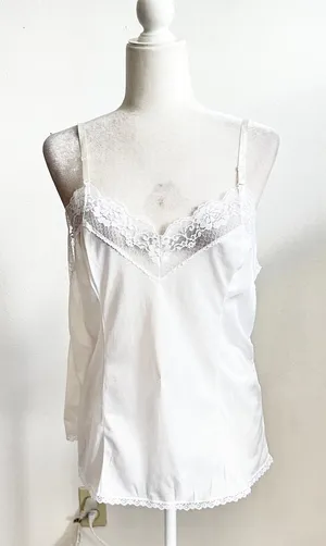 Vintage White Lace Trim Tank Top, Coquette‎ Balletcore Y2K Lingerie Bridal Large thumbnail 1