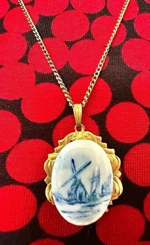 Vintage blue and white windmill pendant necklace thumbnail 1