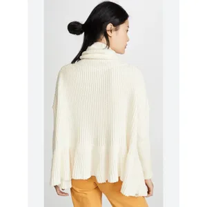 Free People Layer Cake Cable Knit Cream Tiered Ruffle Chunky Sweater Medium thumbnail 10
