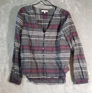 Madewell Plaid V-Neck Button Front Long Sleeve Cotton Blouse Size L thumbnail 1