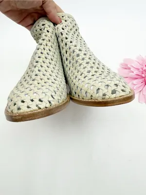 Free People Cayne Woven Leather Bootie Ankle Boots Bone thumbnail 5
