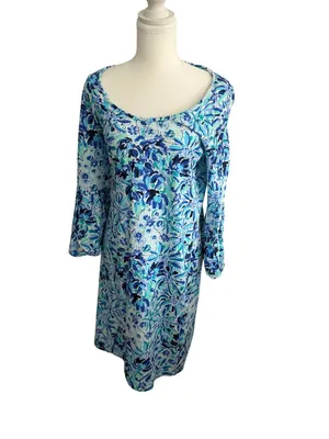 LILLY PULITZER Blue Floral 3/4 Sleeve Dress Size Medium thumbnail 5