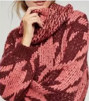 Daytrip Womens Oversized Houndstooth Turtleneck‎ Sweater Pink Size Large NEW thumbnail 1