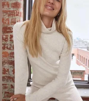 Aritzia Babaton Traverse Turtleneck Ribbed Sweater Cream Size Small thumbnail 1