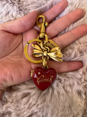 Coach Bow Heart Locket Bag Charm Keychain Key Fob CZ276 Brass / Ruby Red thumbnail 3